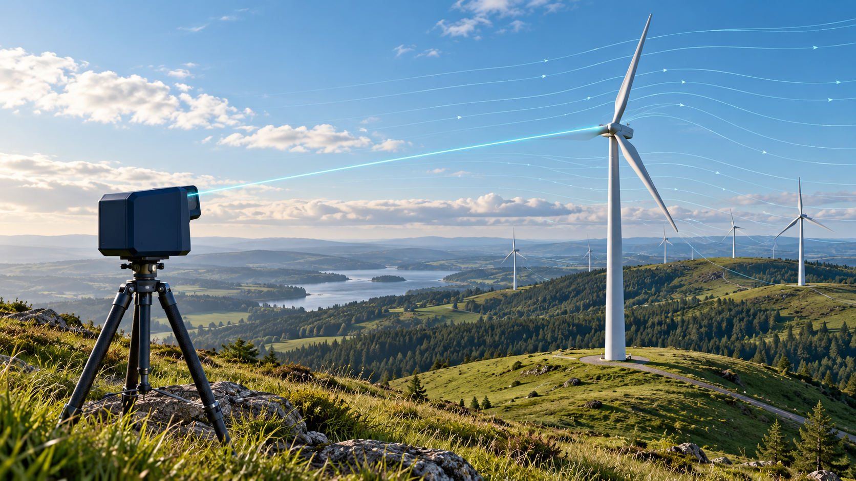 Wind LiDAR measures airflow in front of a wind turbine at a wind farm